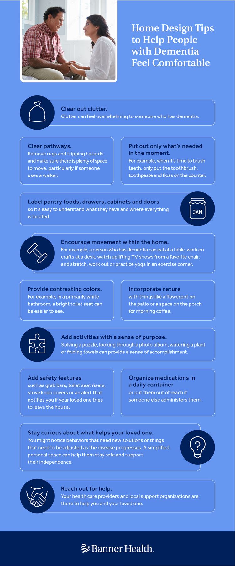 Infografía de consejos de diseño de viviendas para cuidadores de personas con demencia